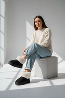 Botín borreguita negro look cómodo y moderno para uso diario en invierno