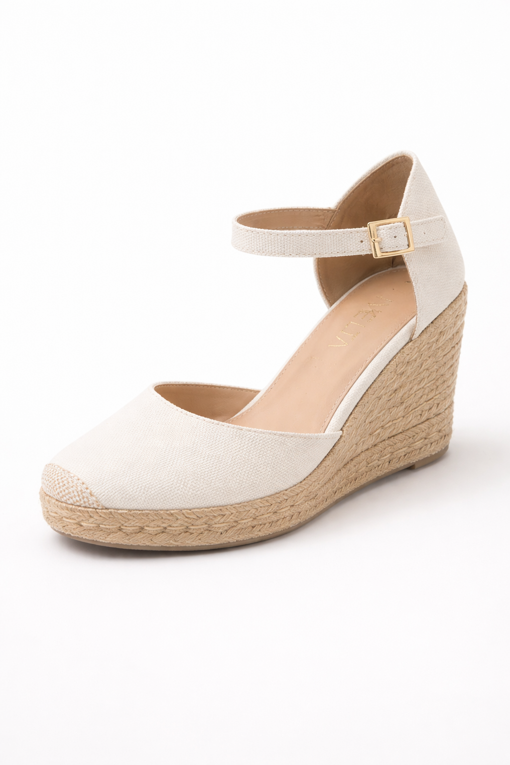 Alpargatas cuña yute 7cm mujer color blanco con soporte talón, ideales para días de sol y eventos casuales.