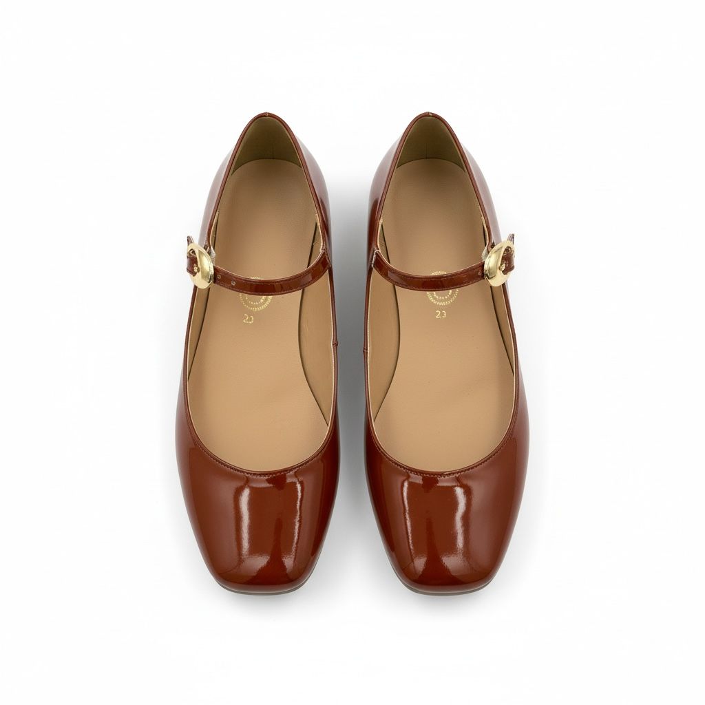 Zapatillas Mary Jane de Charol Estilo Ballerina Brillante vista superior color rojo y beige