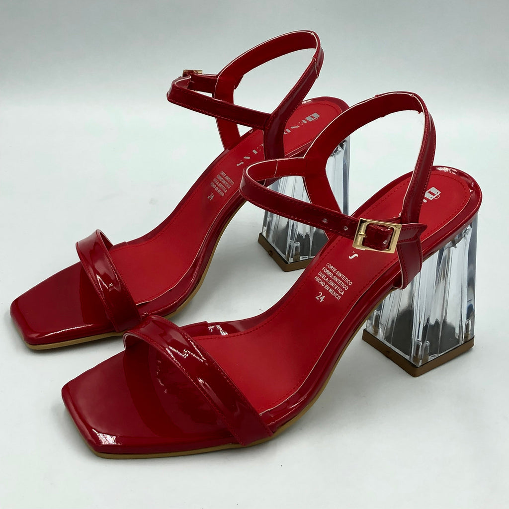 zapatilla lumina charol con tacón acrílico roja diseño moderno