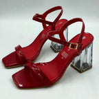 zapatilla lumina charol con tacón acrílico roja diseño moderno