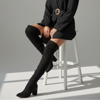 bota maxi selene piel durazno caña alta elegante mujer sentada