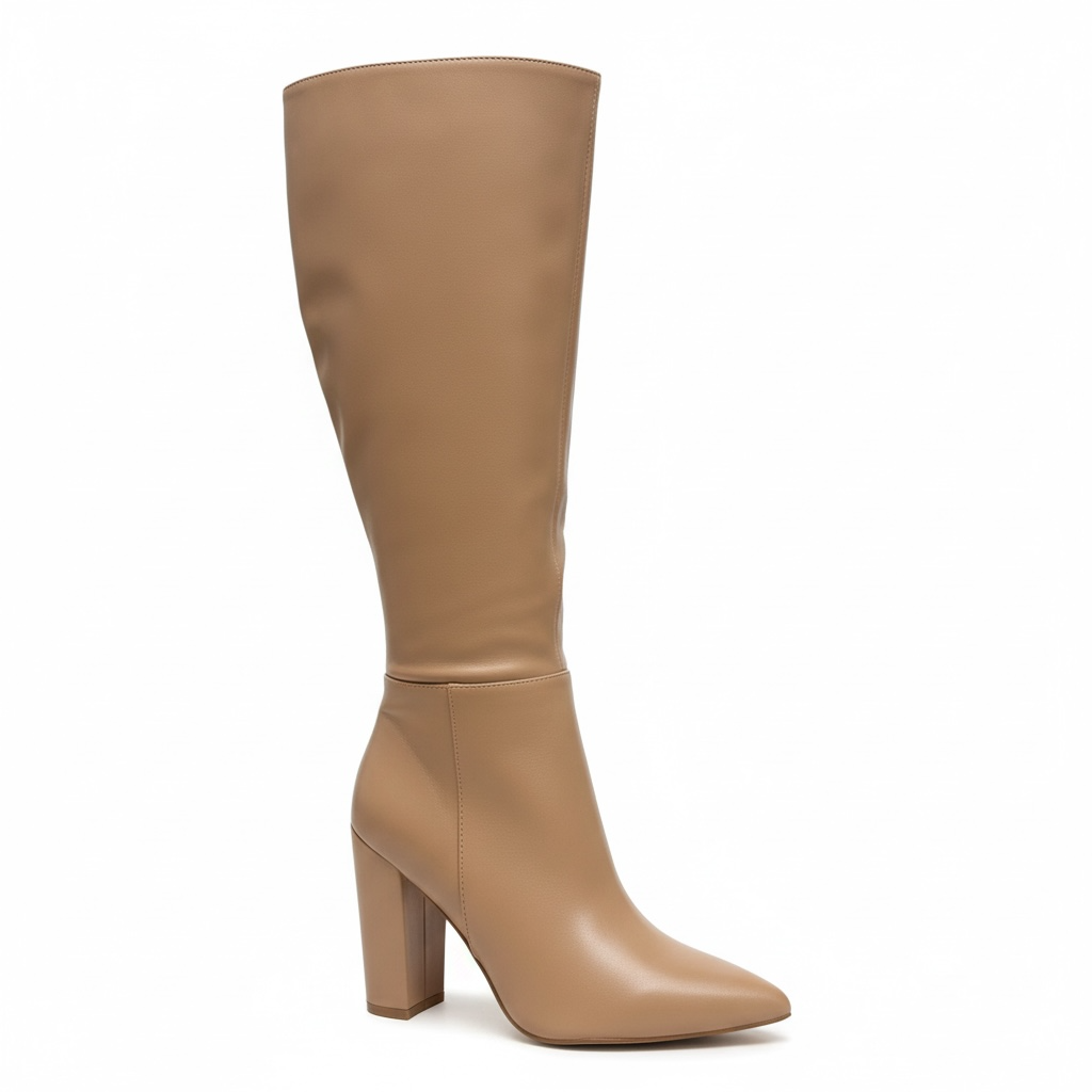 Bota Plisada Duna Acabado en Piel Sintética botas altas beige vista lateral