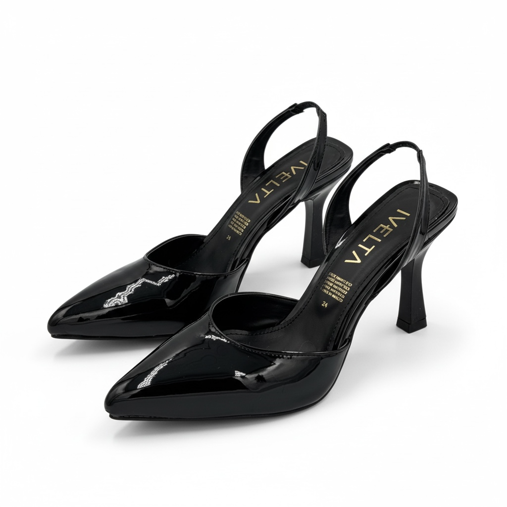 zapatilla noir charol negro de alto brillo diseño elegante vista lateral