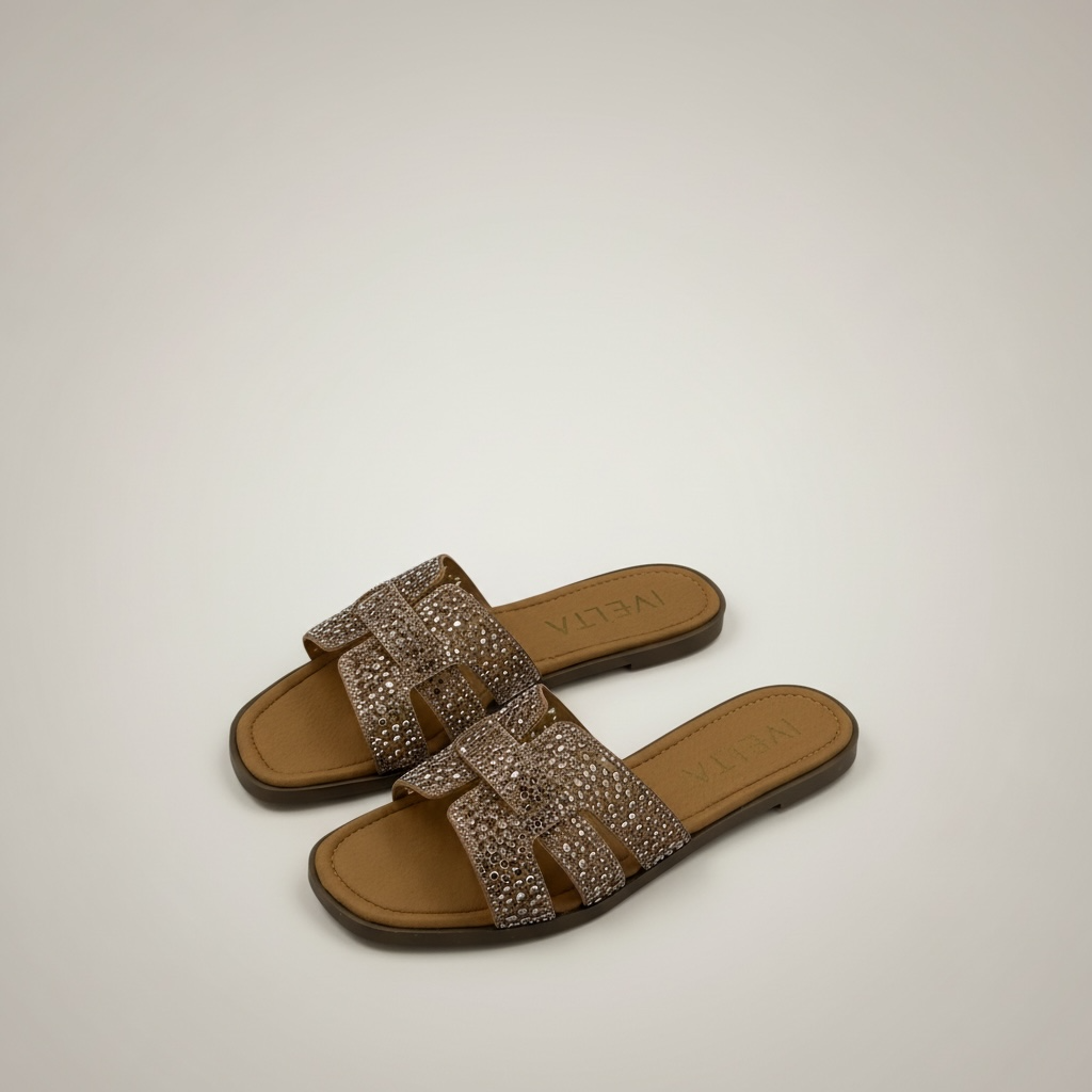 Sandalia eclipse diseño entrelazado brillo premium con un elegante acabado brillante y patrón entrelazado.