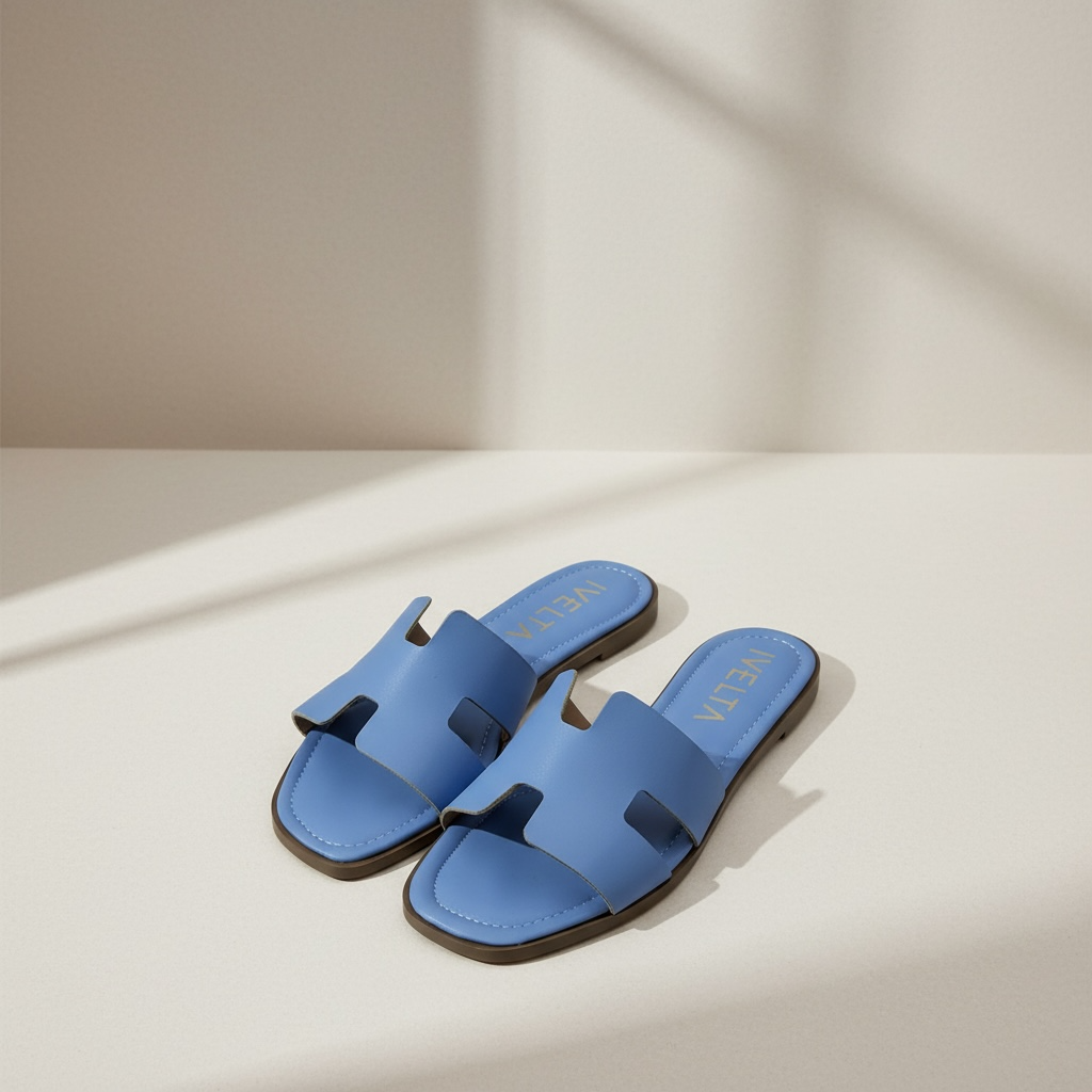 sandalia polar h confort premium diseño icónico color azul vista superior