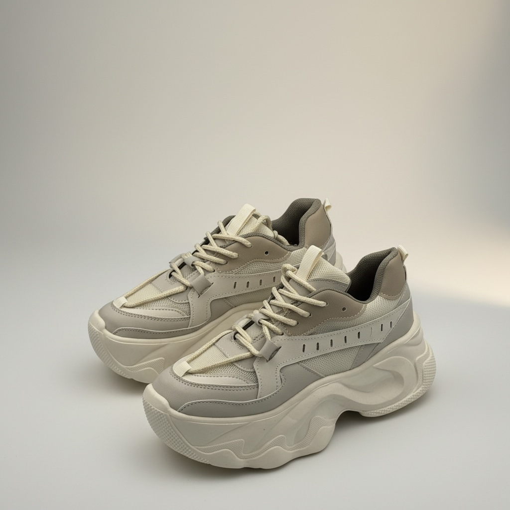 Tenis chunky mujer suela TR premium en color beige, perfectos para un look urbano y cómodo en el día a día.