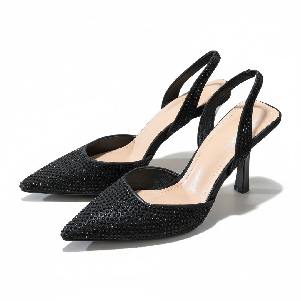 Zapatilla Destalonada con pedreria y tacon Elegante 8 cm
