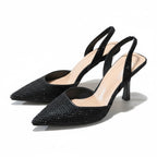Zapatilla Destalonada con pedreria y tacon Elegante 8 cm