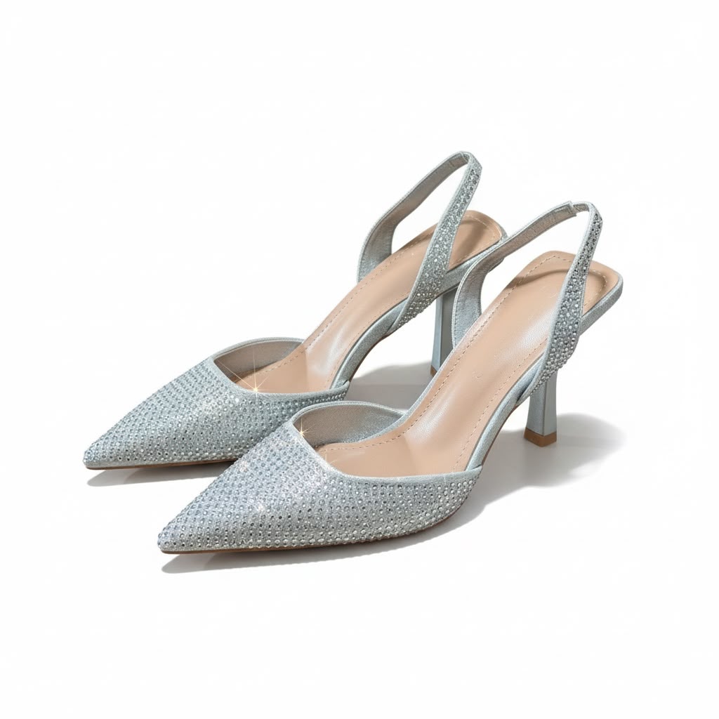 Zapatilla Destalonada con pedreria y tacon Elegante 8 cm
