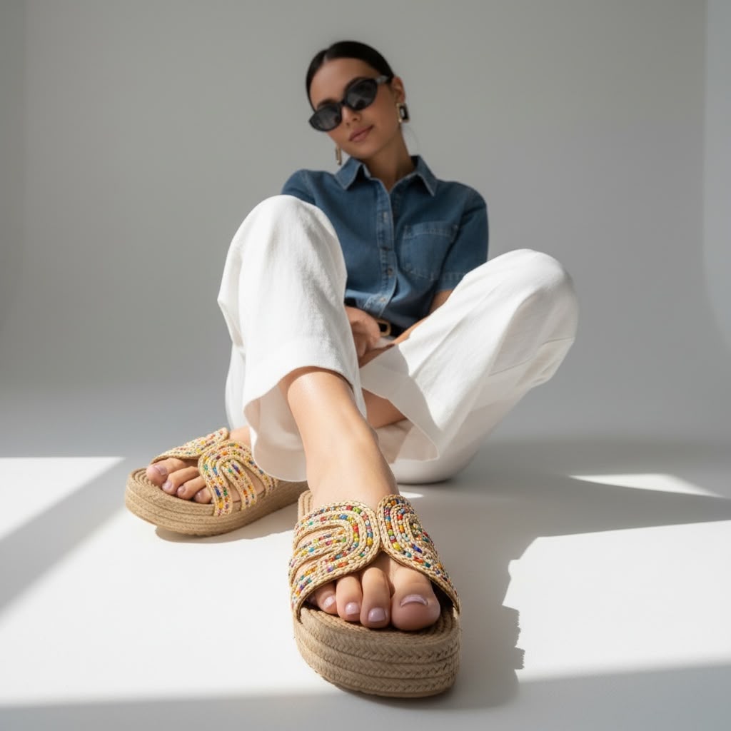 Sandalias Plataforma Mujer Trenzadas con Cuentas | Estilo Boho Chic Verano