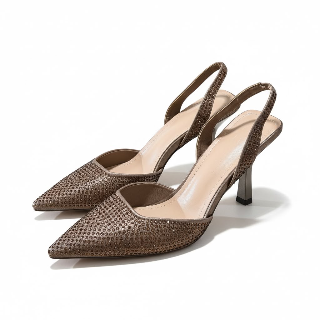 Zapatilla Destalonada con pedreria y tacon Elegante 8 cm